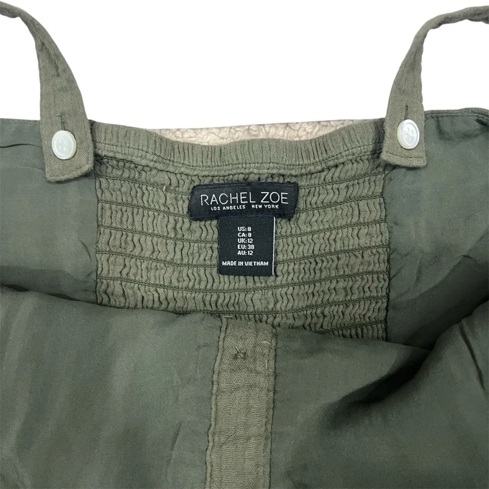 Rachel Zoe Olive Green Gauzy Crepe Cotton Wide Leg Crop Jumpsuit Pockets